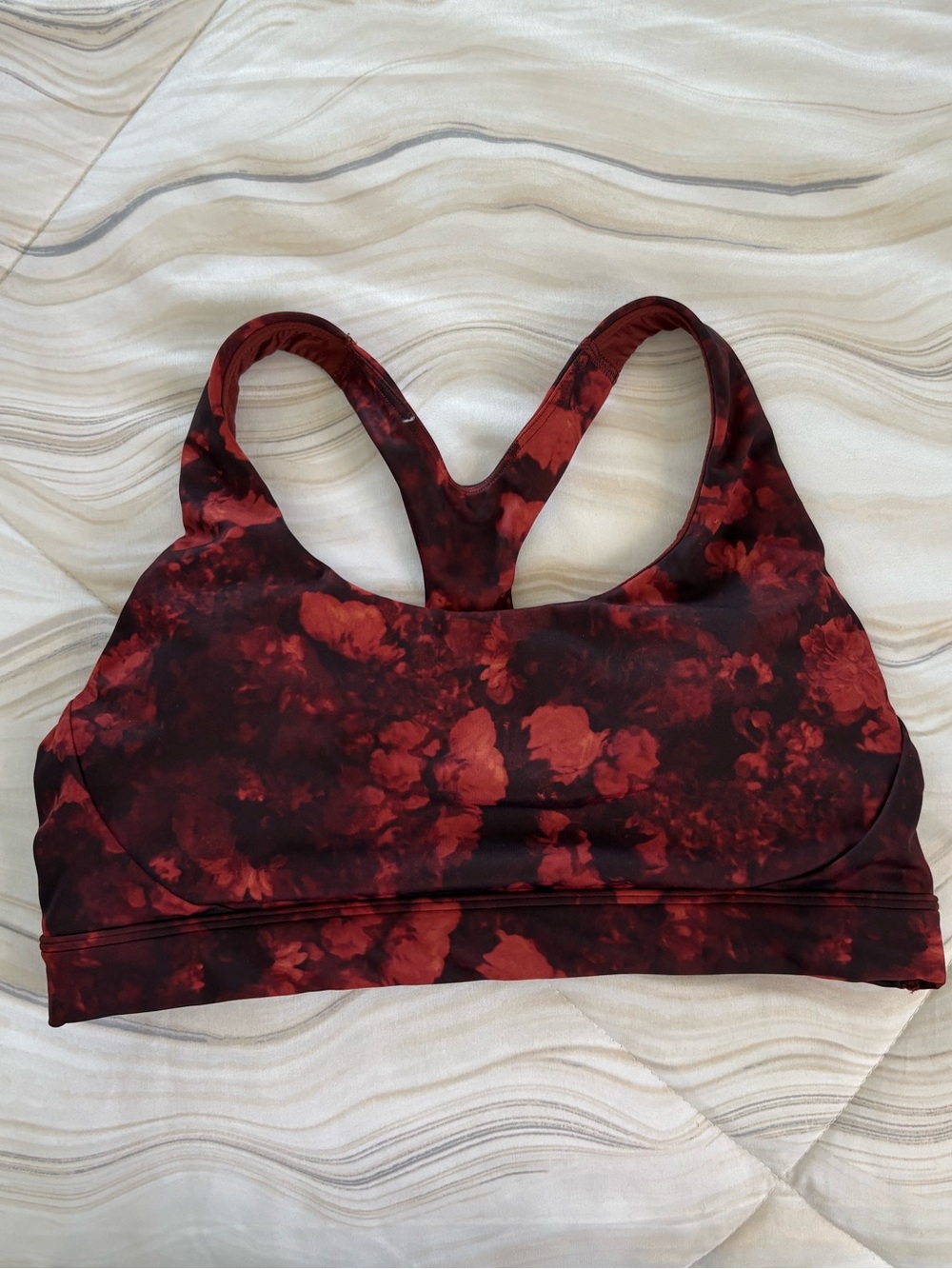Athleta Burgundy and Black Floral Racerback Sports Bra